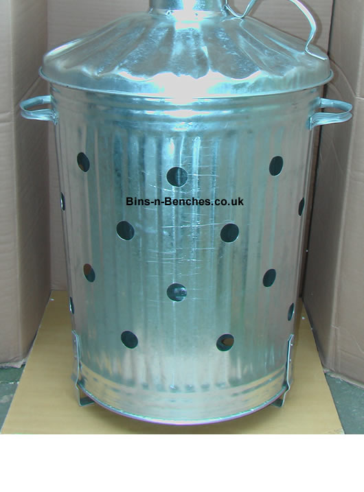Galvanised Incinerator, small garden incinerator, complete with metal lid and small chimney